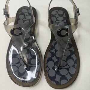 Coach Jelly Sandals Size 9 Women’s Black Clear Thong Sandals Logo Strap